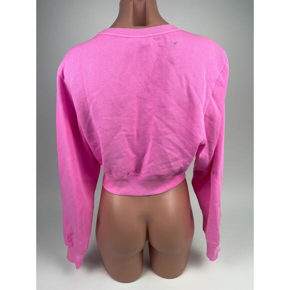 Victoria's Secret PINK Long Sleeve Fleece Cropped Pink Sweatshirt  Size S - Picture 5 of 9